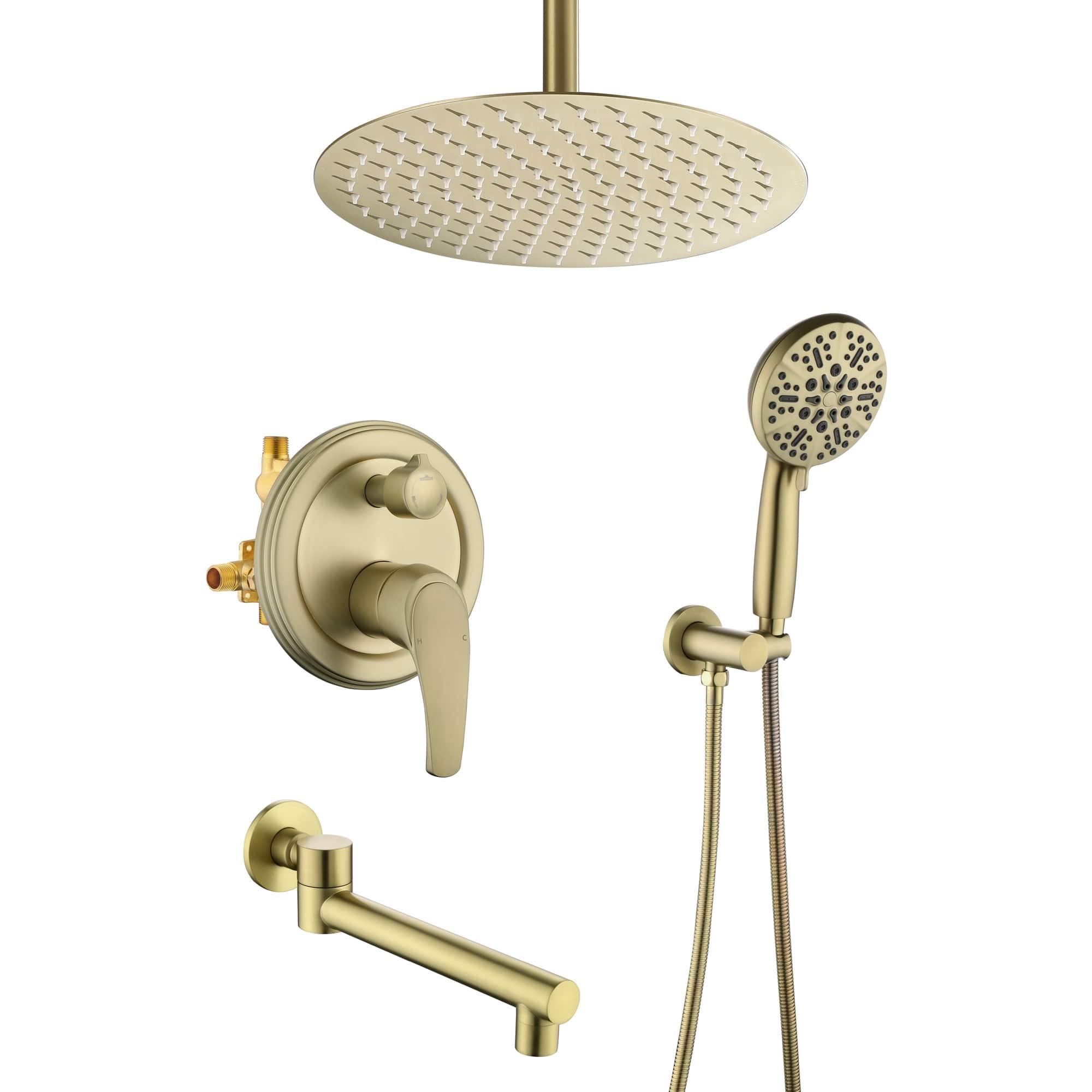 Photos - Shower System Rain Boyel Living - 12-Inch Brass SUS304 3-Function Valve 7-Function Handheld 180° Spout cUPC - Brushed Gold B