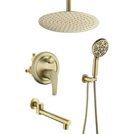 Boyel Living - 12-Inch Rain Shower System Brass SUS304 3-Function Valve 7-Function Handheld 180° Spout cUPC - Brushed Gold