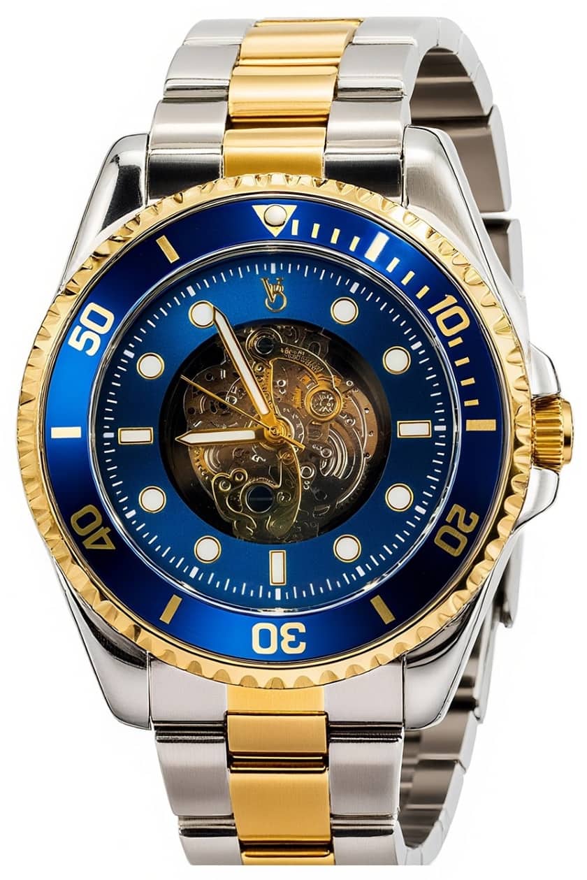 Von Breyer - Navigator Men's Watch Automatic Skeleton Watch Dial Two-Tone Bracelet - Blue