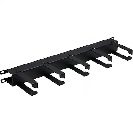 Front. Tripp Lite - Eaton Tripp Lite Series Horizontal Cable Manager - Metal Rings, Black, 1U - Horizontal Cable Manager - Black - 1U Rack - Black.