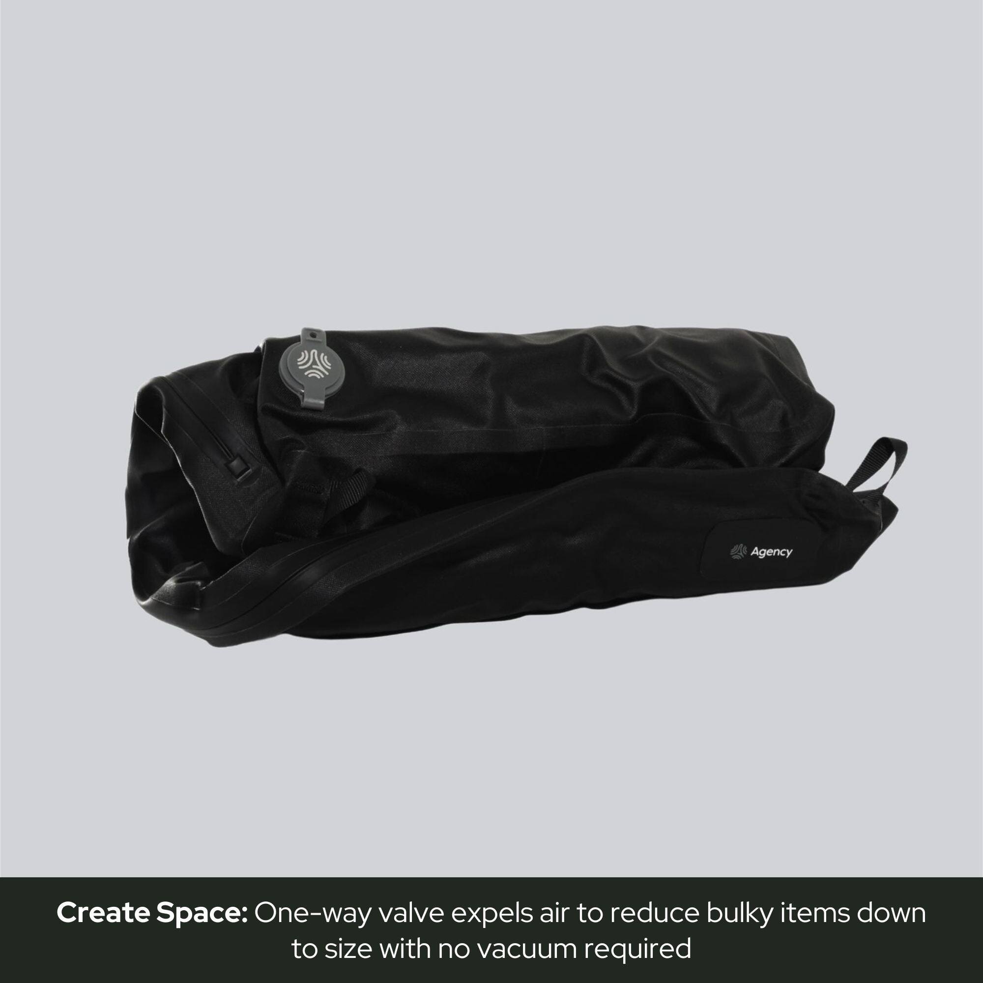 Agency, Create Space: One-way valve expels air to reduce bulky items down to size with no vacuum required