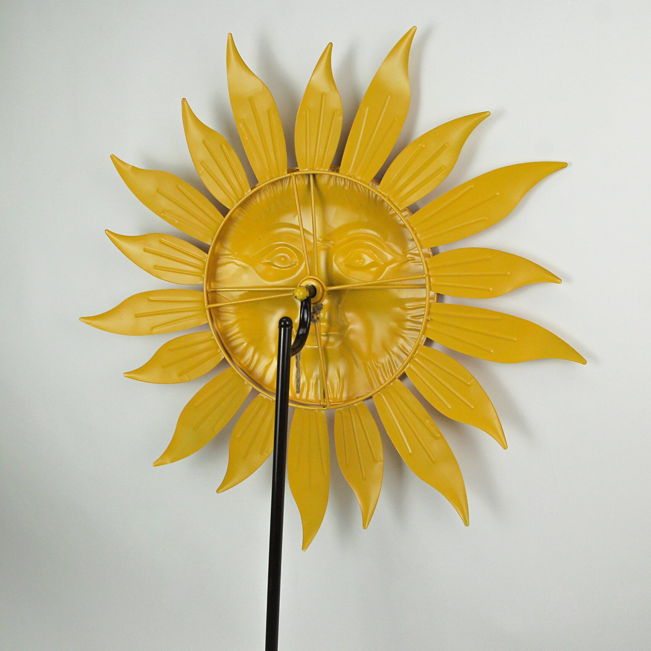 Alt View 2. Direct International - Smiling Face Sunflower Garden Twirler Wind Spinner Stake 71.5 Inches High - Yellow.