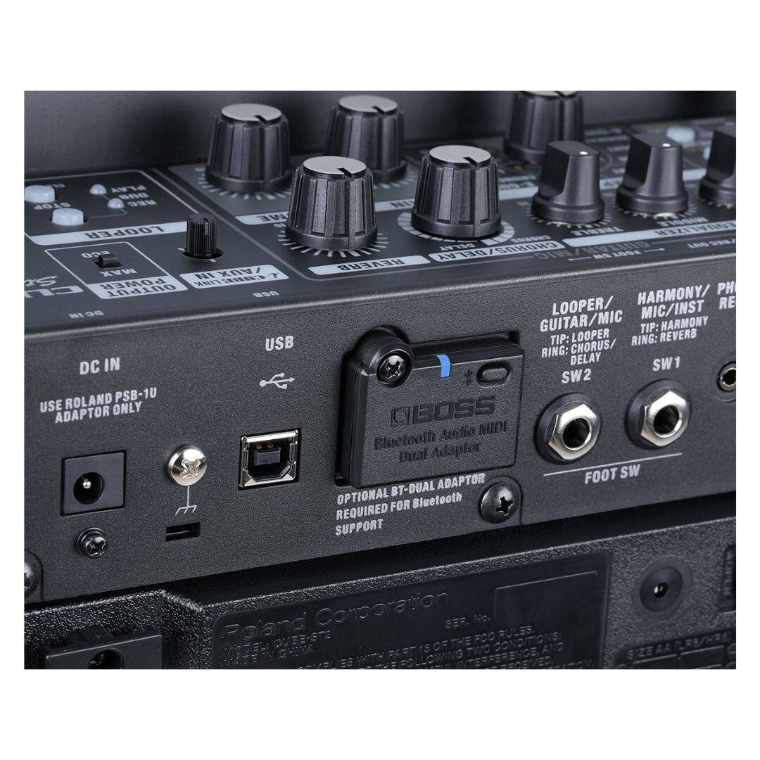 PLAY BS aror NEC WE LOOPER 0as MAX IN4 XAW Y aS POWER LNK I OUTPUT E08 NE DE USB DC IN ROLAND PSB-1U USE ONLY ADAPTOR NU Fe TRERLE IOALZEA   A CHORUS DELAY S L006 REVERB HARMONY/ PH LOOPER/ MIC/INST RE GUITAR/MIC TIP: HARMONY TIP: LOOPER RING: REVERB RING: CHORUS/ DELAY SW 1 SW2 CBOSS Audia MIDN Eluetooth Adaptor Dual FOOT SW BT-DUAL ADAPTOR OPTIONAL FOR Bluetooth REQUIRED SUPPORT Roland Conporation SEF. No. FCC RULES ONS: VODEL nOEELUBsST CEHIA OFTHERO TWO ERENGELAND ONDITIONS: SAE SIZEAA LRS/HRS