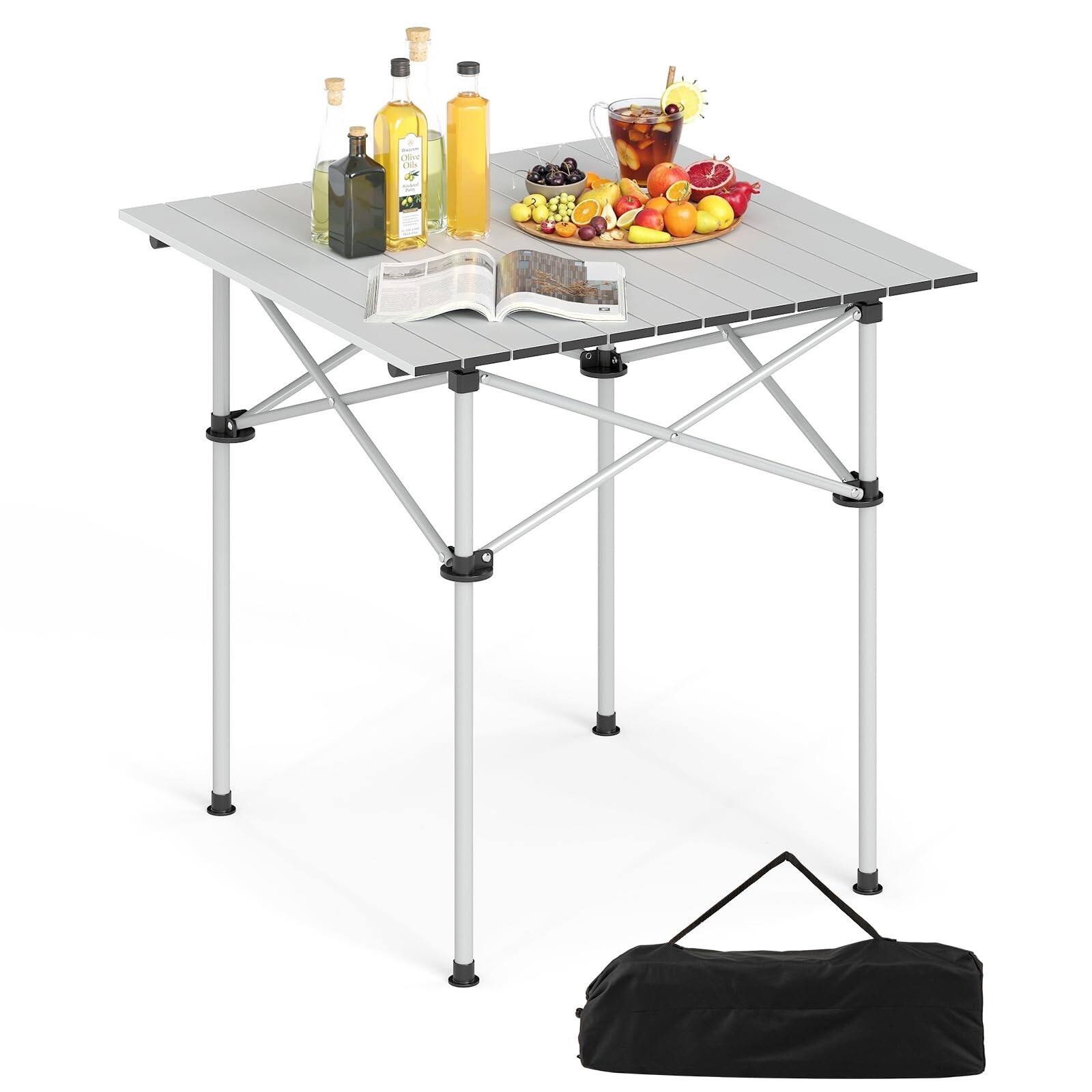 Front. Ecooso - Folding Roll Up Camping Table with Metal Legs - Black/Silver.