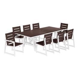 WestinTrends - Cape May 9-Piece HDPE Outdoor Furniture Patio Dining Table With Umbrella Hole and Chairs Set For 8 - Dark Brown