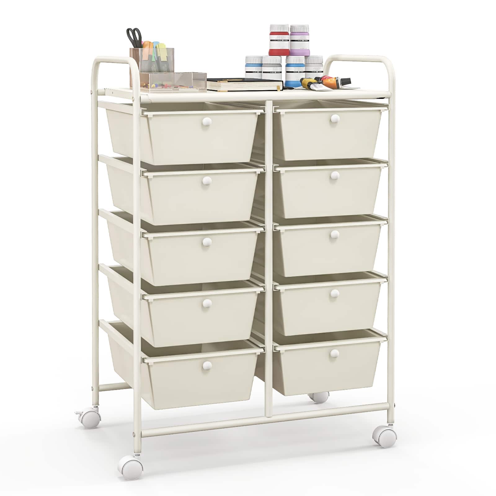 Ecooso - 10-Drawer Rolling Storage Cart, Mobile Organizer for Craft Supplies, Classroom and Home Office Storage - White