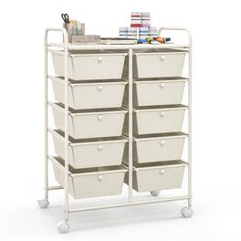 Ecooso - 10-Drawer Rolling Storage Cart, Mobile Organizer for Craft Supplies, Classroom and Home Office Storage - White