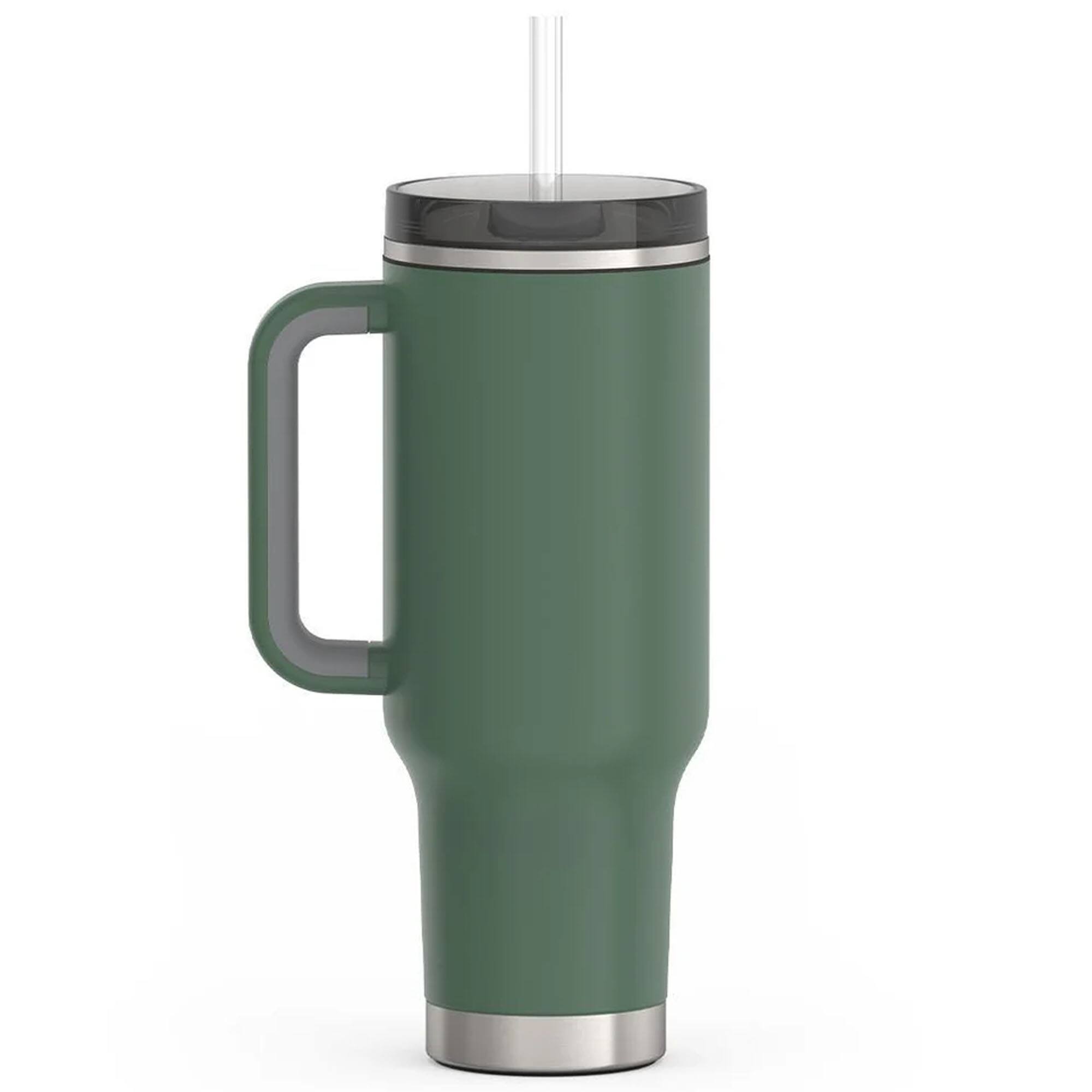 Alt View 2. Thermos - Thermos 40 oz Stainless Steel Cup Holder Mug w/ Straw - Alpine Green - Alpine Green.