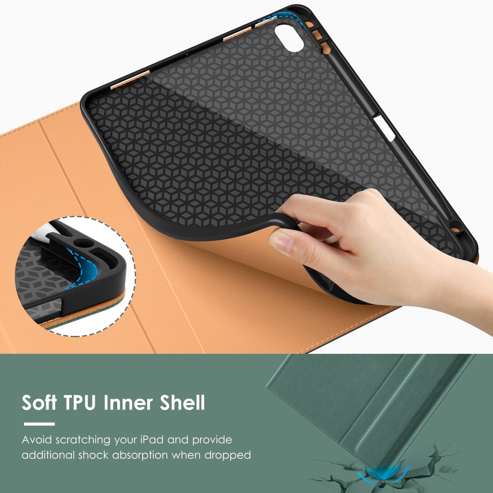 Soft TPU Inner Shell
Avoid scratching your iPad and provide additional shock absorption when dropped.