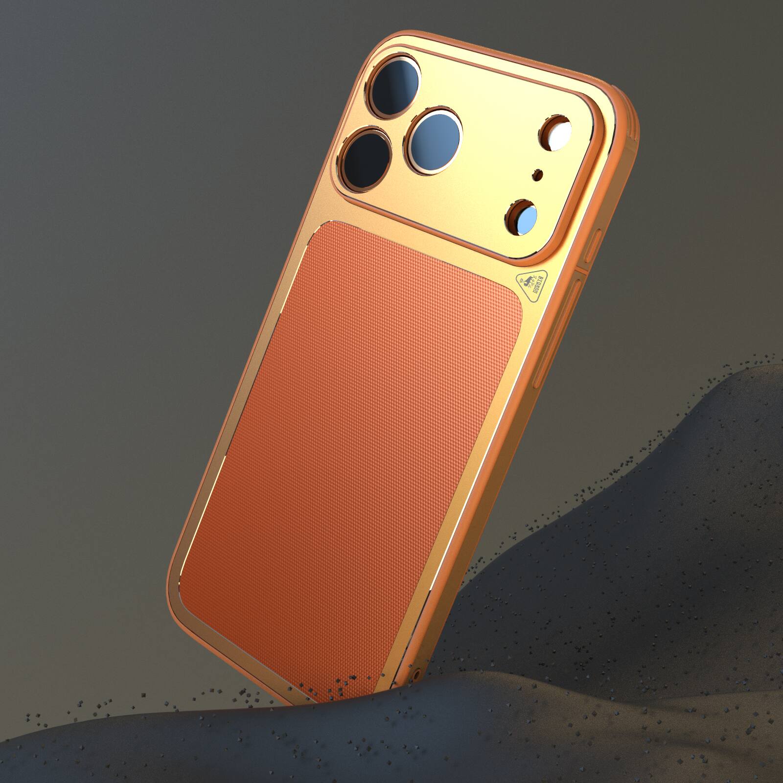 Left. Dteck - Ultra-Thin PU Leather Texture Case for Apple iPhone 17 Pro Max, Metal Rugged Protective Cover, Precision Camera Cutouts - Orange.