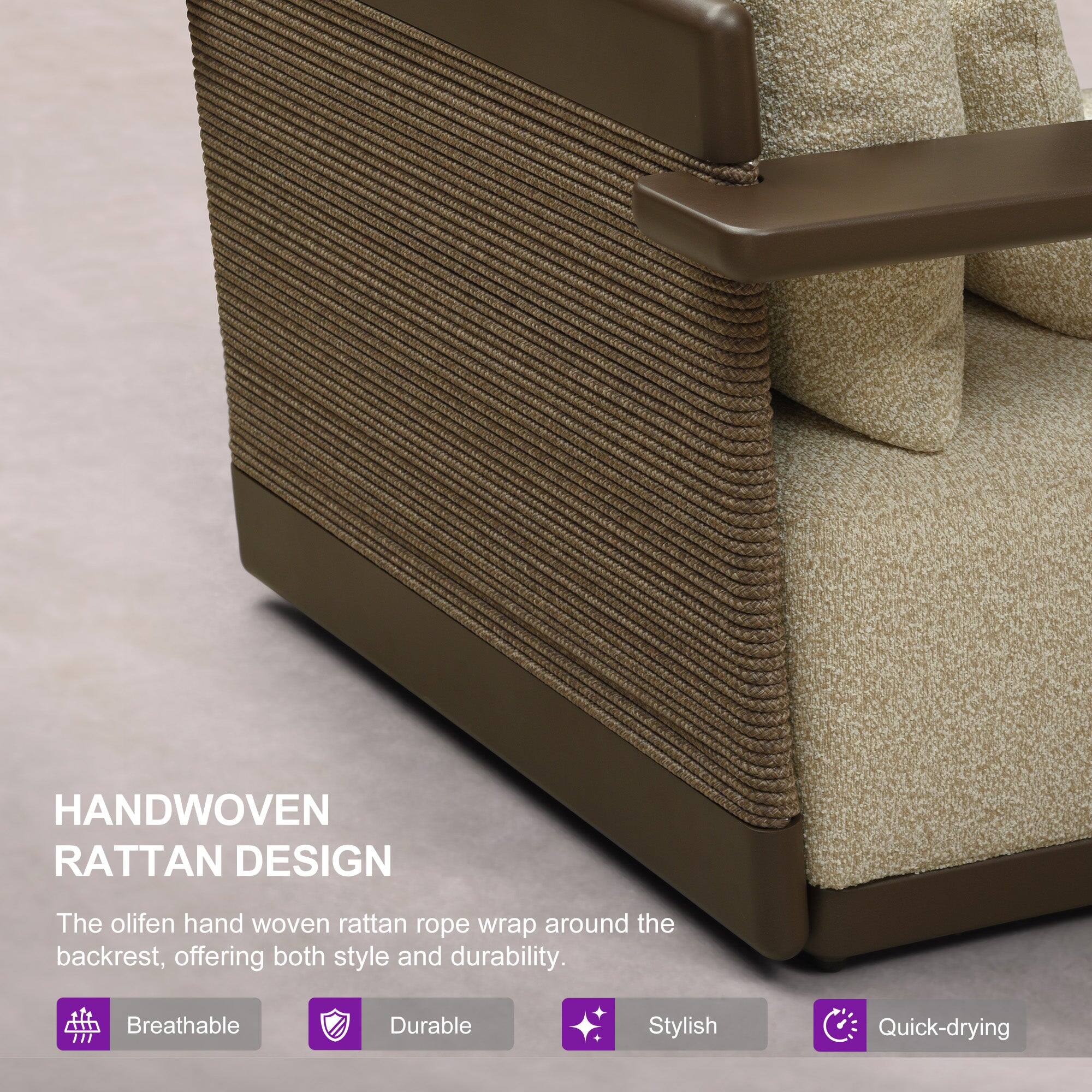 HANDWOVEN RATTAN DESIGN

The olifen hand woven rattan rope wrap around the backrest, offering both style and durability.

- Breathable
- Durable
- Stylish
- Quick-drying