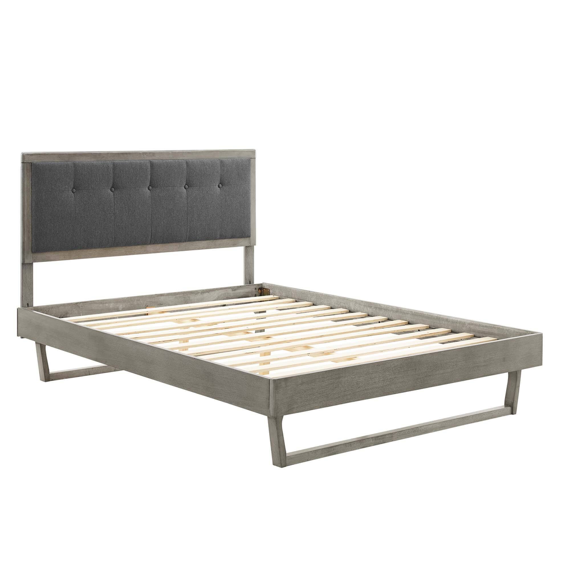 Alt View 7. Modway - Willow Wood Platform Bed With Angular Frame - Gray Charcoal.