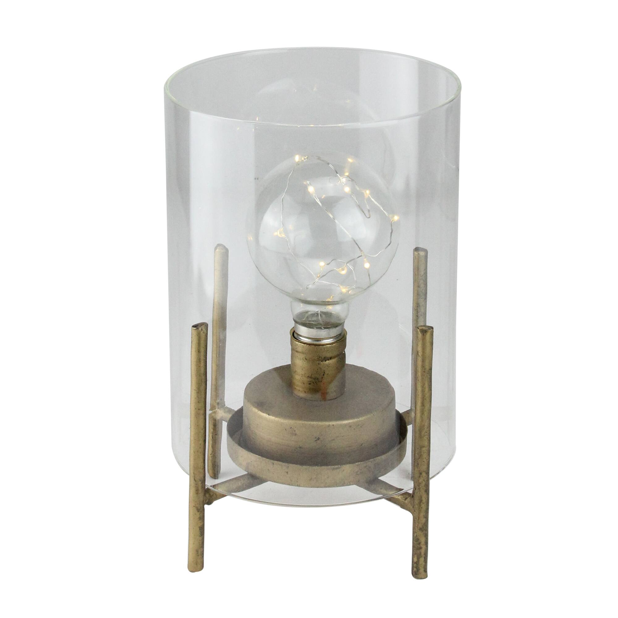 Front. Melrose - 10” Glass Hurricane Cylinder Lantern with LED Fairy Light Bulb - Clear.