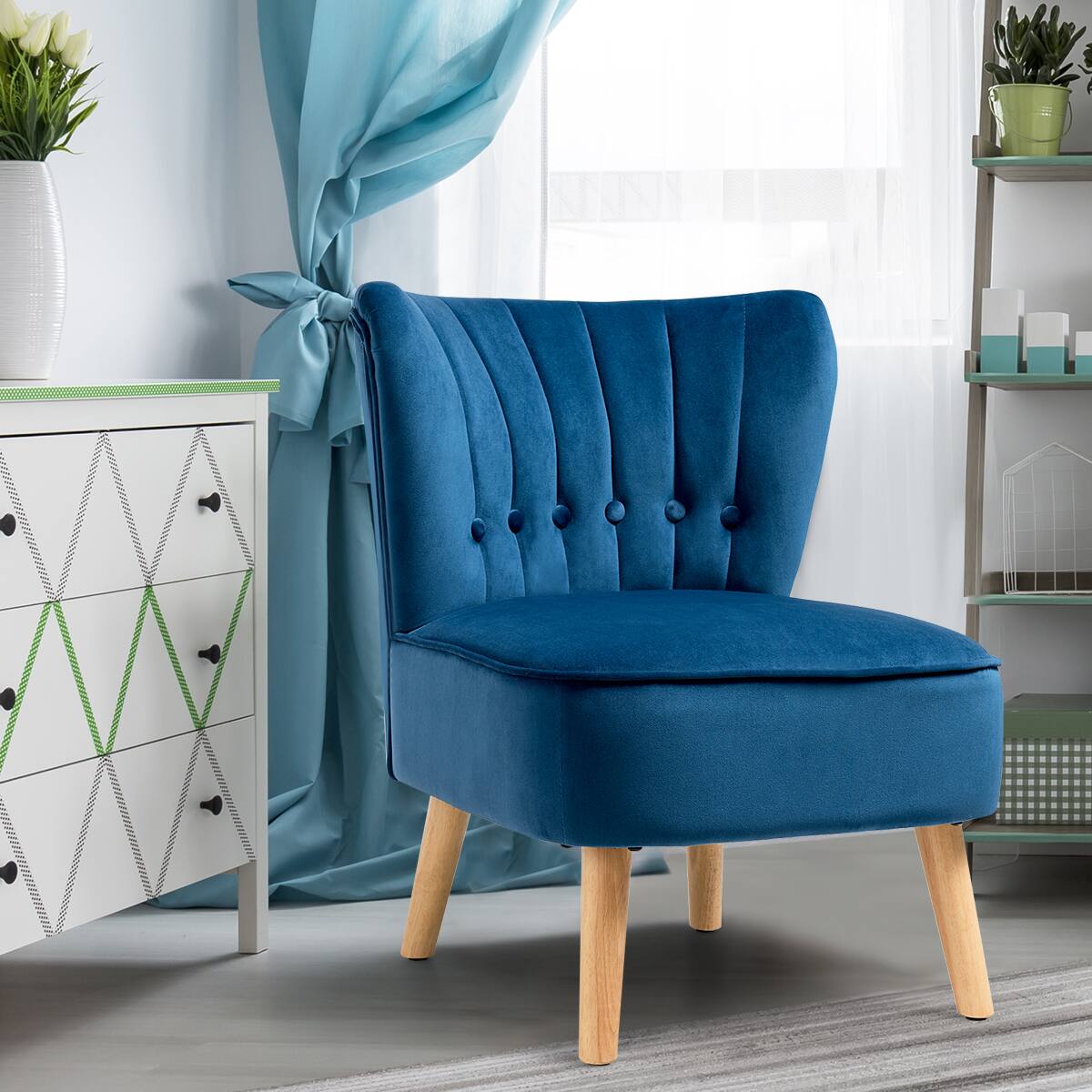 Alt View 1. Costway - Costway Armless Accent Chair Tufted Velvet Leisure Chair Single Sofa Upholstered Blue - Blue.