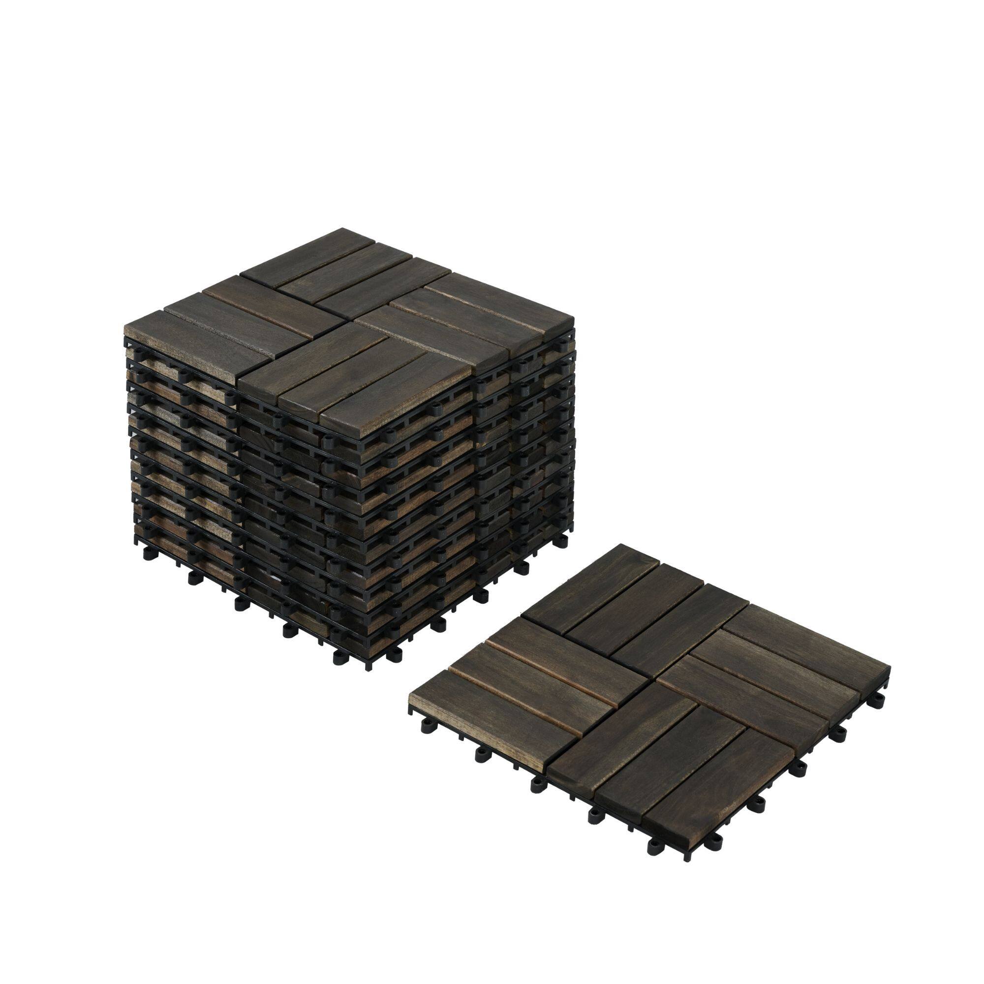 Alt View 8. MOOSOO - 10Pcs Interlocking Deck Tiles, Patio Flooring -Waterproof Acacia Wood Tiles for All Weather Use - Patio, Balcony & Pools - Dark Brown.
