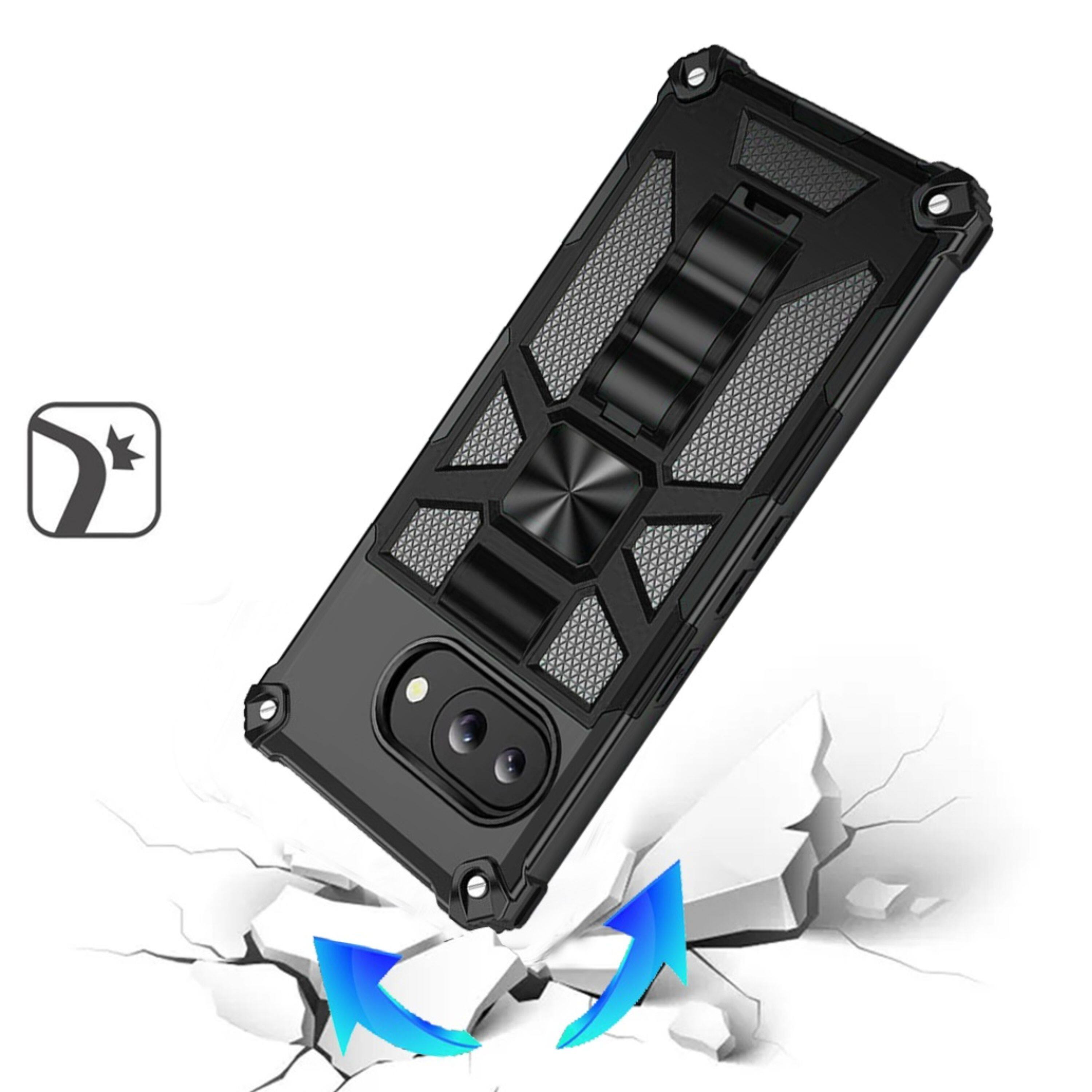 Angle. Kitcheniva - Shockproof Modern Stand Metal Plate With Tempered Glass For Google Pixel 10a Black - Black.