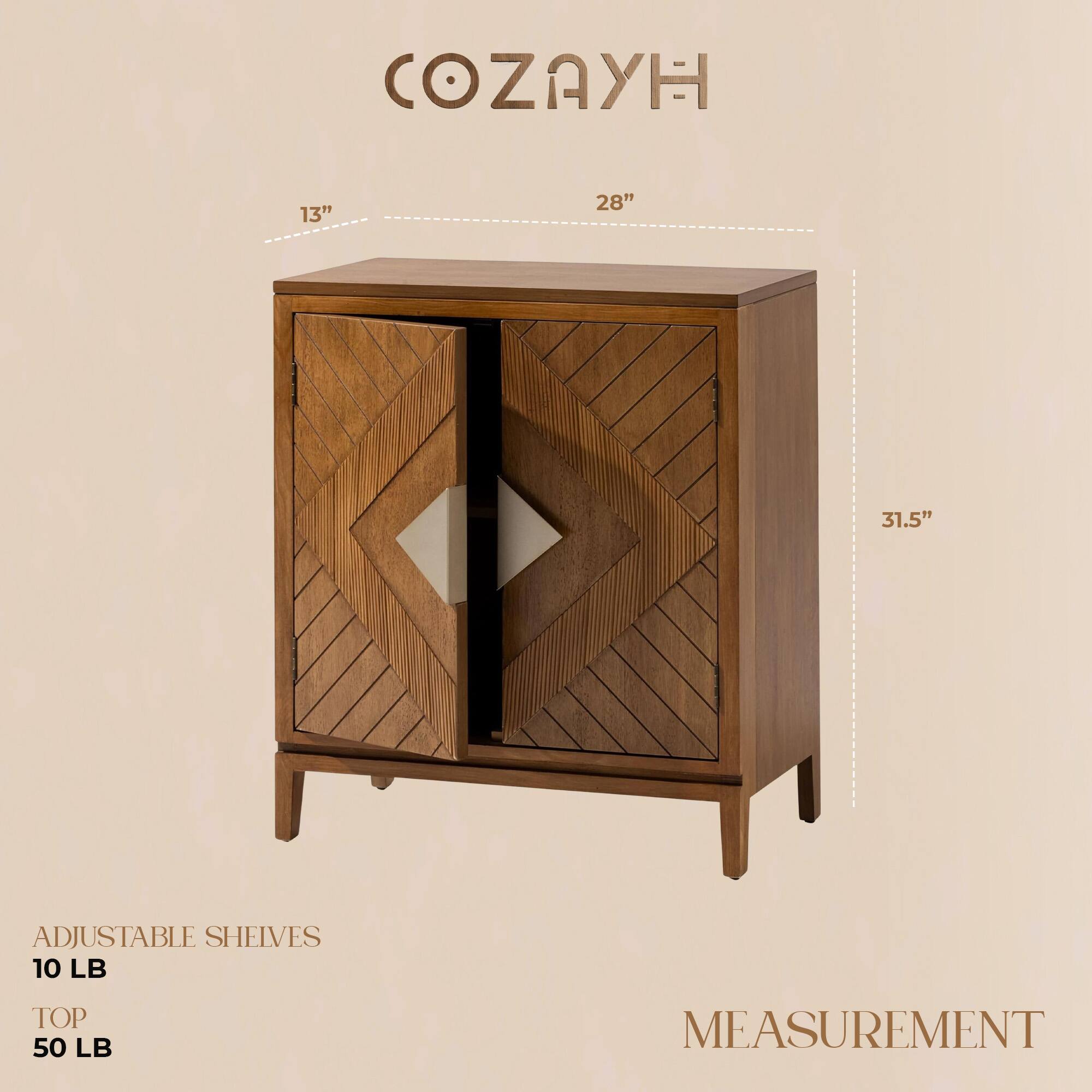 COZAYH

13" 28" 31.5" ADJUSTABLE SHELVES 10 LB TOP 50 LB MEASUREMENT