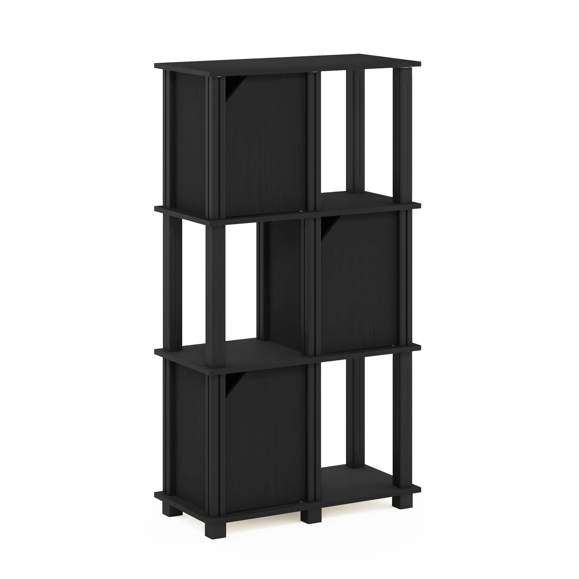 Front. Furinno - Brahms 4-Tier Storage Shelf with 3 Doors, Black Oak/Black - Black Oak/Black.