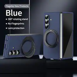Dteck - Shockproof Case for Samsung Galaxy Z Fold7 with 360 Rotation Stand, Hard PC Protective Cover Built-in Screen Protector - Blue