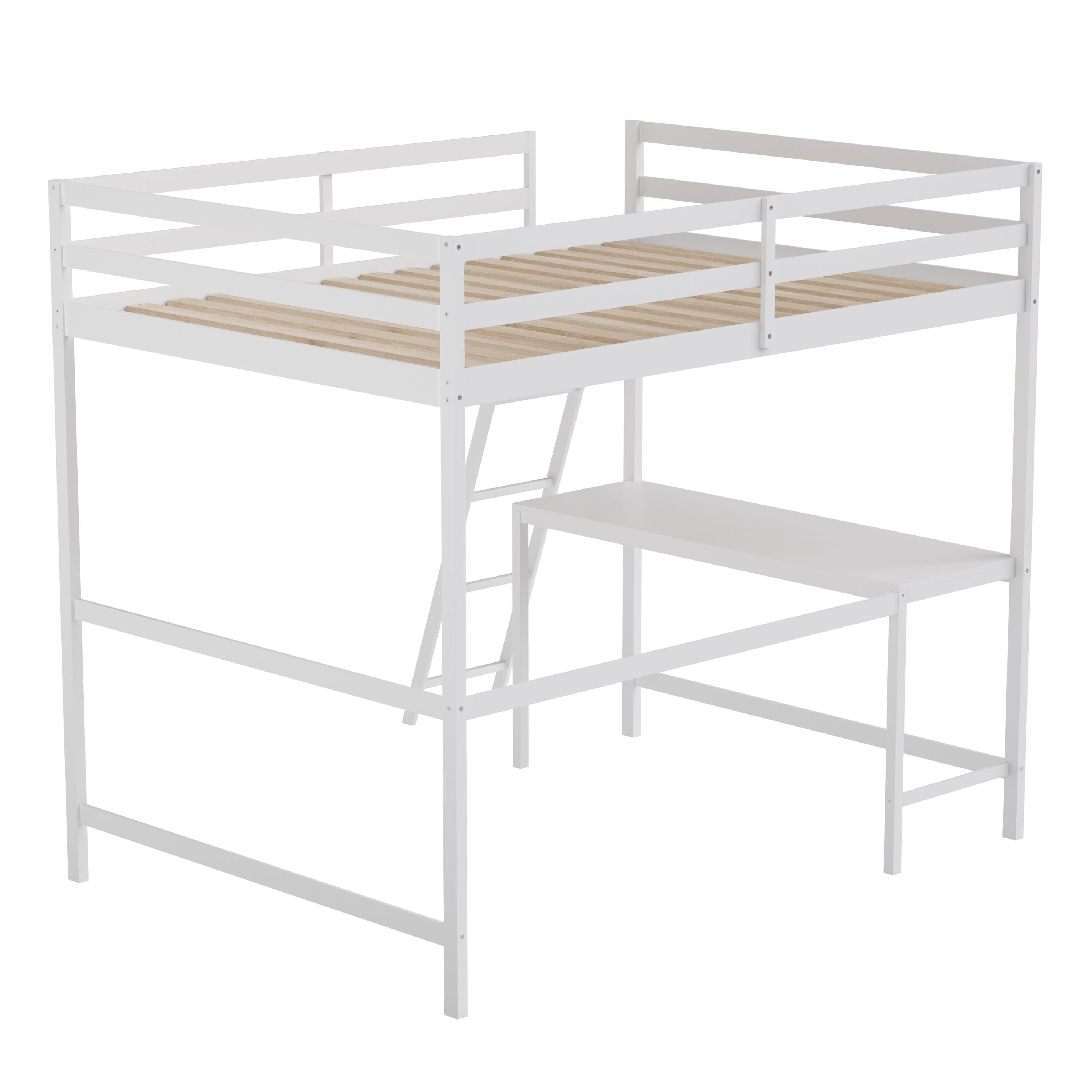 Alt View 7. Emma + Oliver - Wooden Loft Bed Frame with Integrated Desk and Ladder - White.