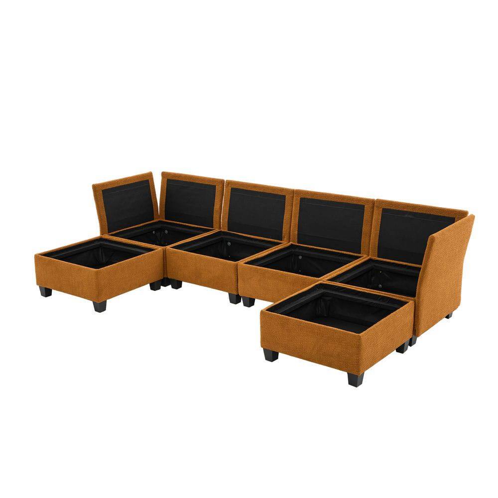 Alt View 7. Kadyn - U-Shaped 6-Seat Sectional, Oversized Modular Couch with Chaise and Storage Ottoman, Orange - Orange.