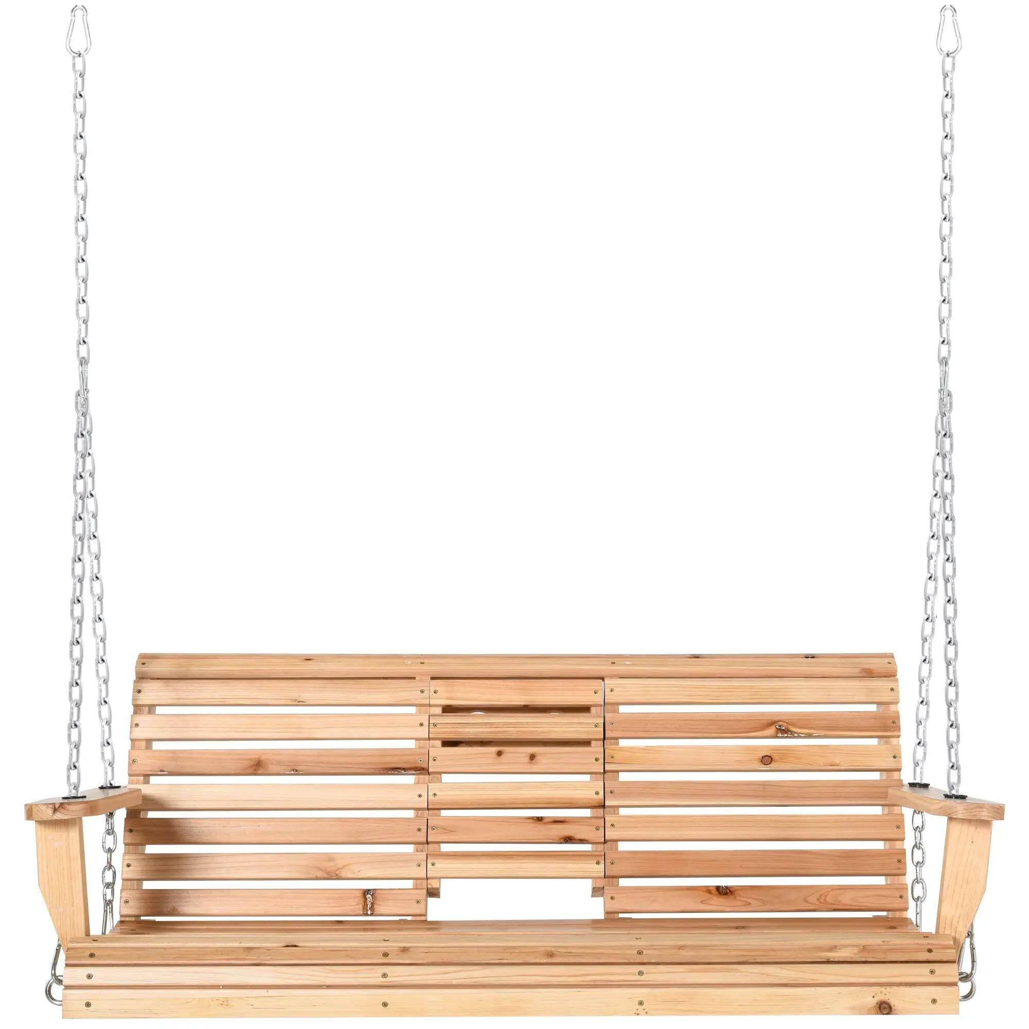 Angle. Resenkos - Resenkos 3-Seater Outdoor Swing Bench, Folding Coffee Table, Cup Holders, Chains, 440lb Capacity, Natural.