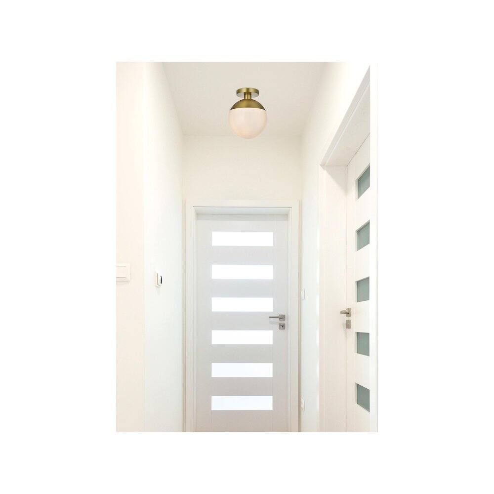 Alt View 1. Living District - Eclipse 10 Inch Flush Mount Ceiling Light Frosted White Shade in Satin Gold - Satin Gold And Frosted White.