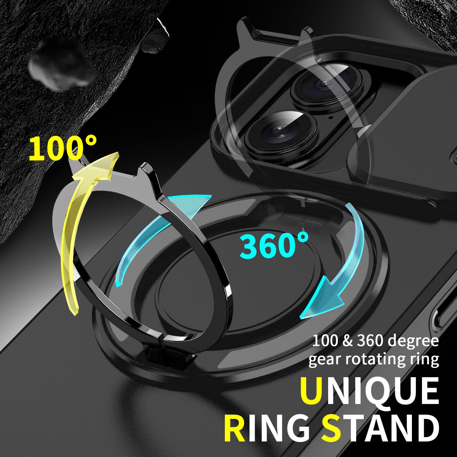 100 & 360 degree gear rotating ring  
UNIQUE RING STAND