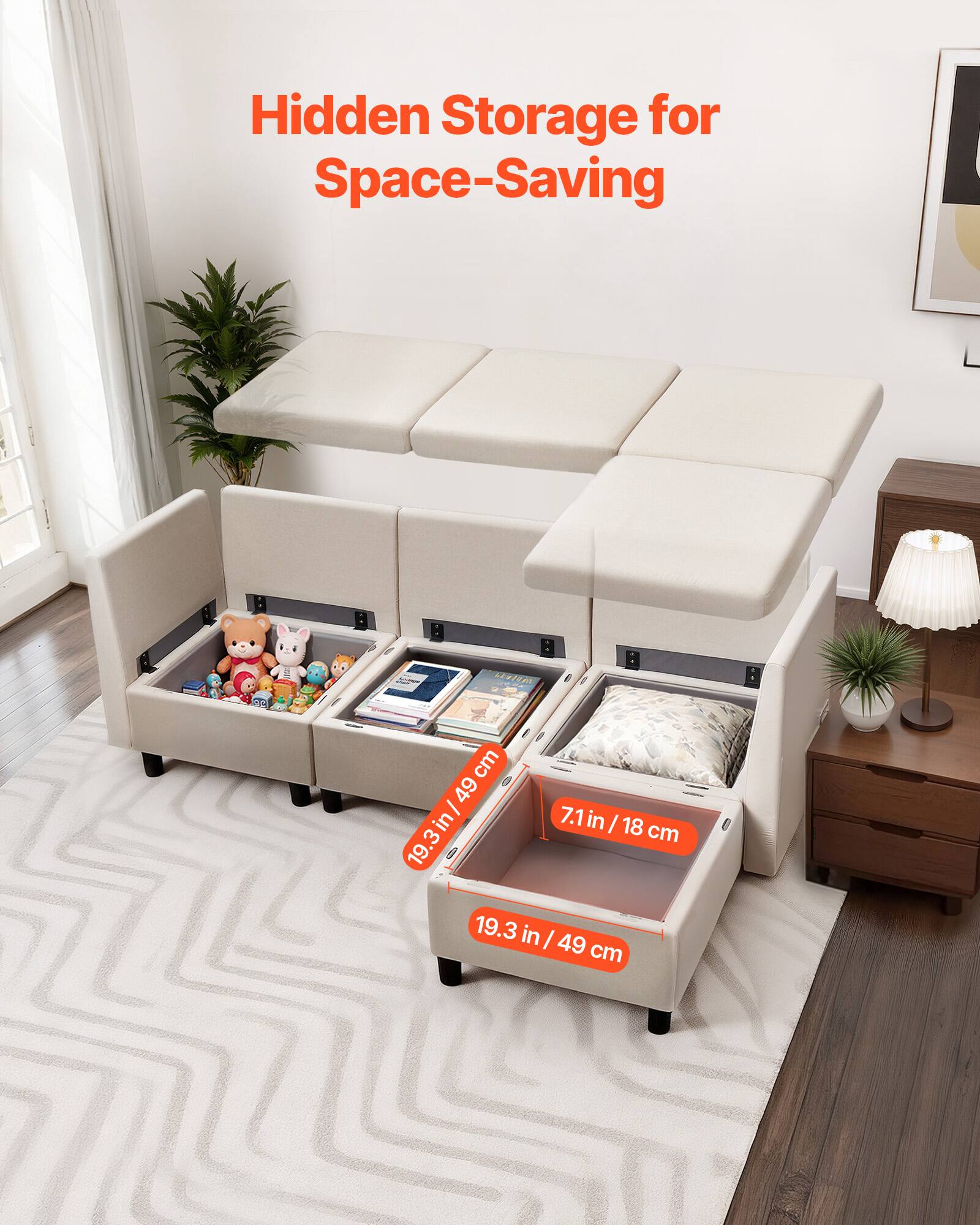 Hidden Storage for Space-Saving

19.3 in / 49 cm

7.1 in / 18 cm