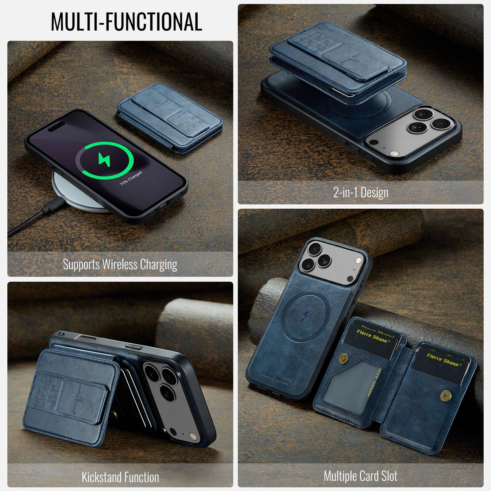 MULTI-FUNCTIONAL

- 2-in-1 Design
- Supports Wireless Charging
- Kickstand Function
- Multiple Card Slot