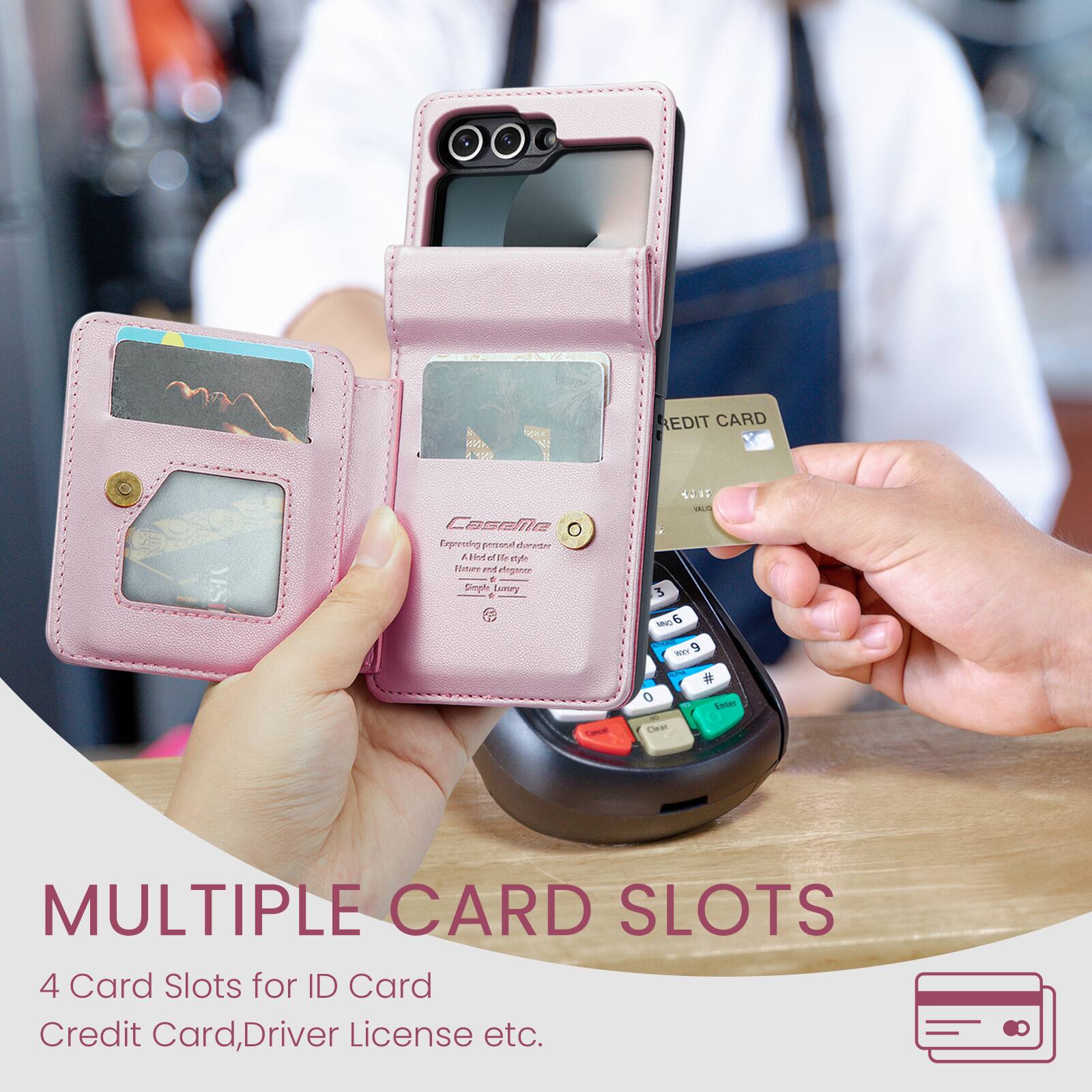 6 REDIT CARD Caseile Expressing product of B n Haurr and aliganer - Dimple ery + SUT IA s 6 - -Y I 0 C # Lalen

MULTIPLE CARD SLOTS
4 Card Slots for ID Card Credit Card, Driver License etc.