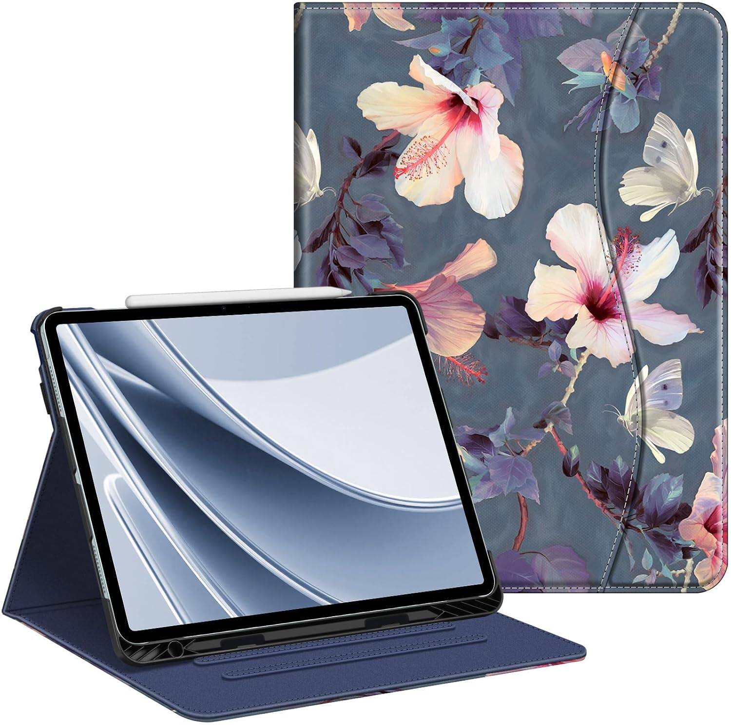 Fintie - Folio Stand Case for iPad Air 13-inch M4/M3/M2 (2026/2025/2024) | Multiple Viewing Angles Cover Auto Sleep/Wake - Blooming Hibiscus