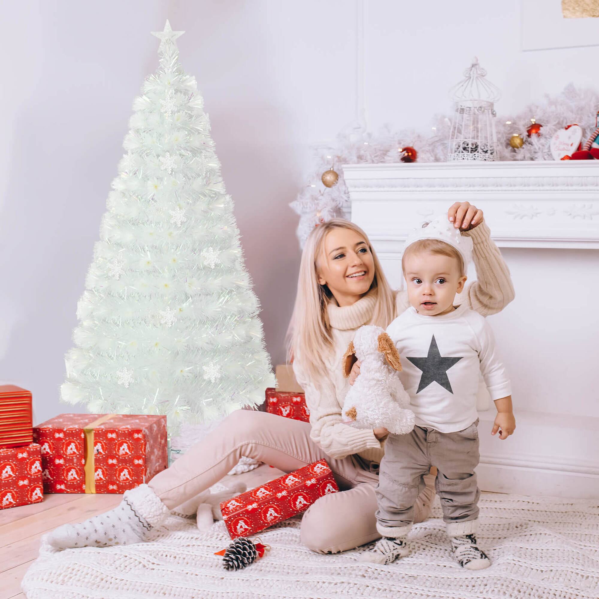 Alt View 8. Costway - Costway 5 FT Artificial Xmas Tree with 170 PET Branch Tips 24 Colorful Snowflake LED Lights - White.