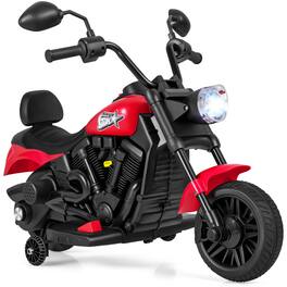Costway - Kids 6V Electric Motorcycle with Headlight, Music, Training Wheels, Foot Pedal for Boys Girls - Red