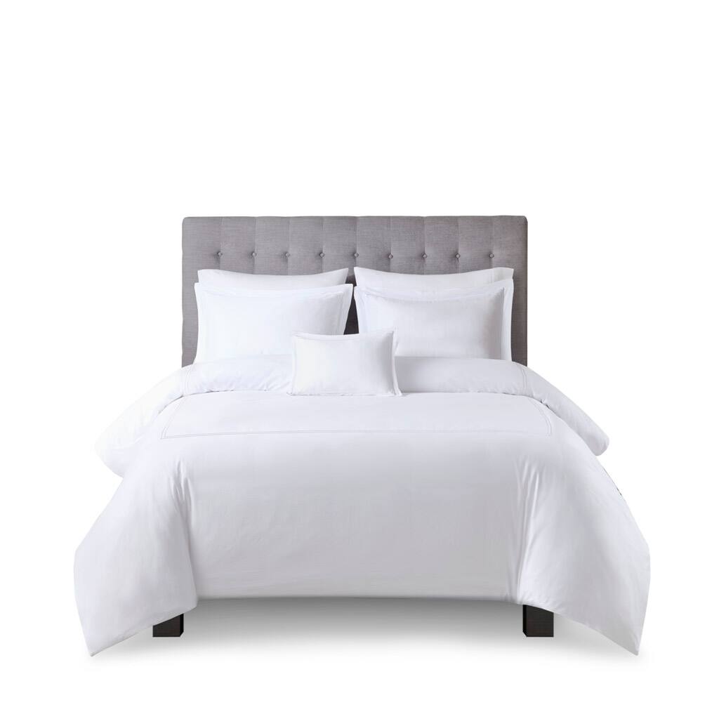 Front. Gracie Mills - Gracie Mills Mooney 500 Thread Count Embroidered Stripe Cotton Sateen Comforter Set - White/White.