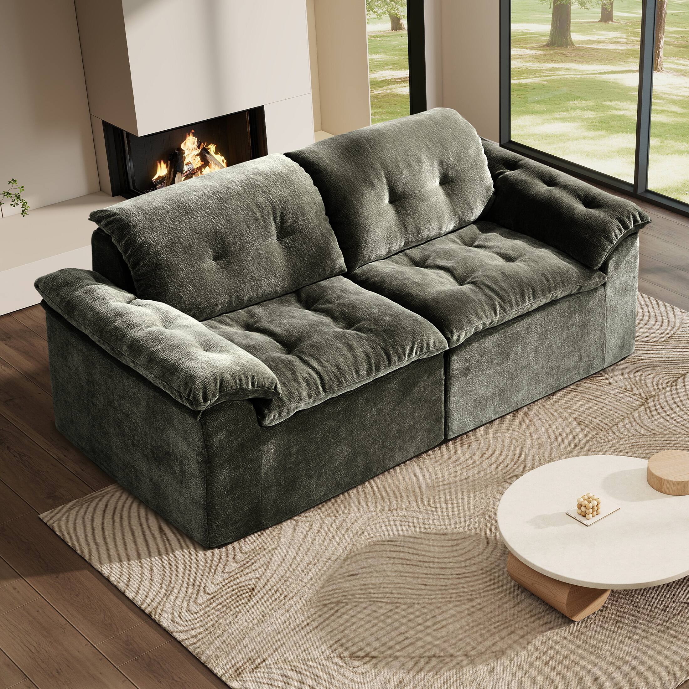 Left. Anysun - Anysun 78" Modular Cloud Design Boneless Cushioned Chenille Fabric Loveseat Sofa with Memory Foam - Emerald.