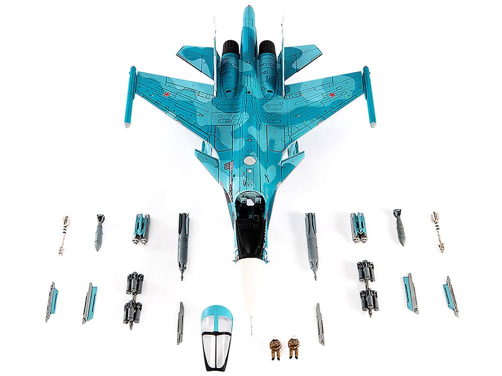 Left. JC Wings - Sukhoi Su-34 Fullback Bomber Aircraft "Ukraine War" (2022) Russian Air Force 1/72 Diecast Model by JC Wings - White, Blue.