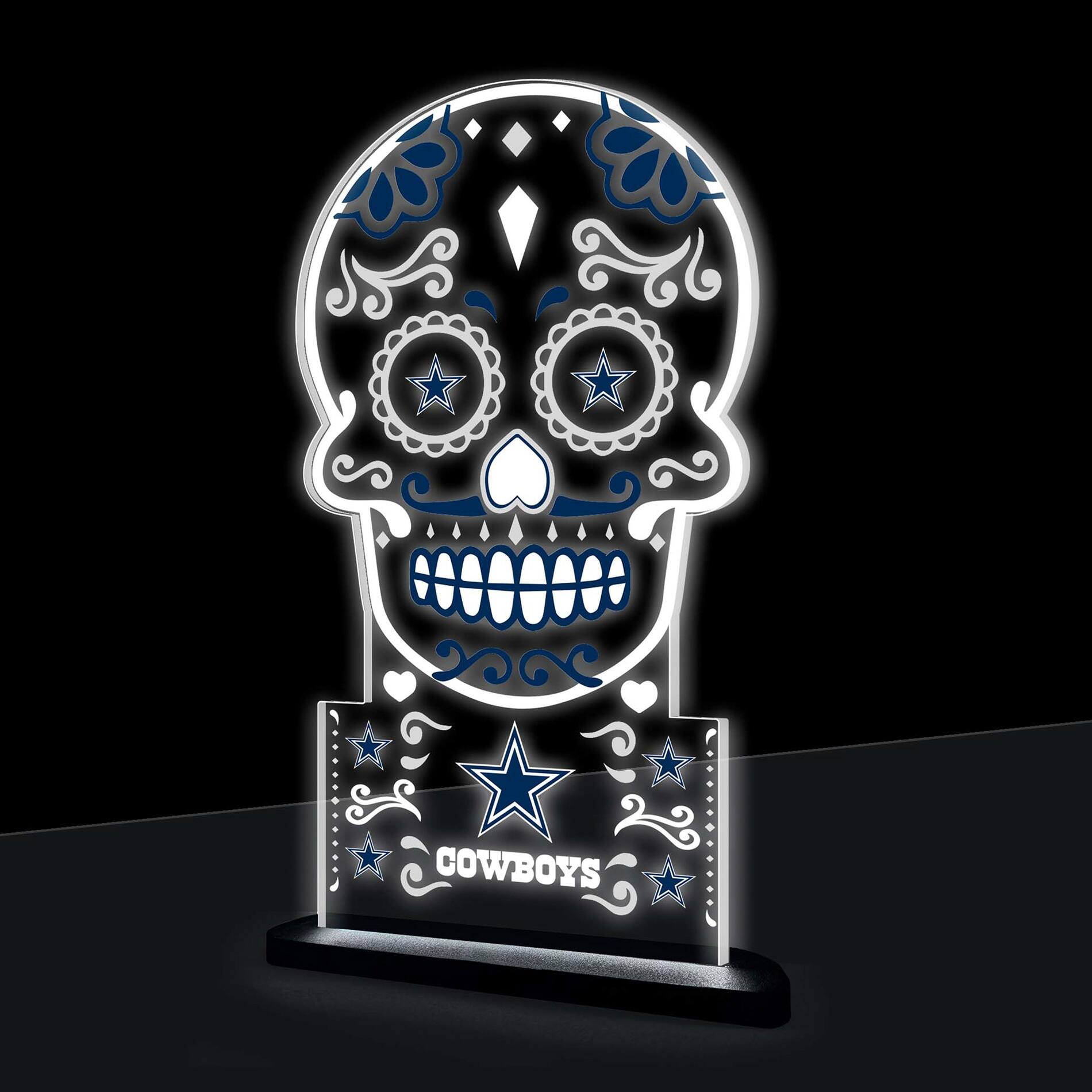 Alt View 3. Evergreen Enterprises - Dallas Cowboys 10" LED Tabletop Sugar Skull Halloween Desklite Sign - Multicolor.