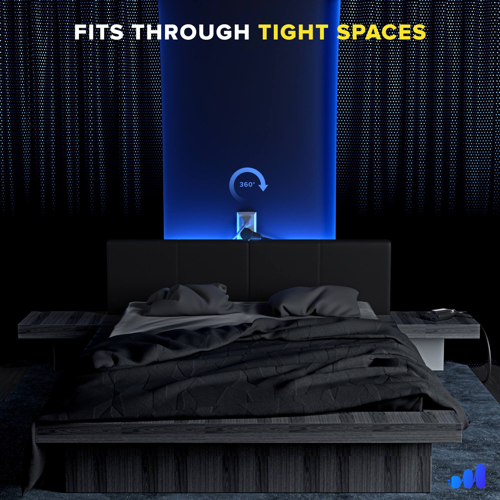 FITS THROUGH TIGHT SPACES 360°