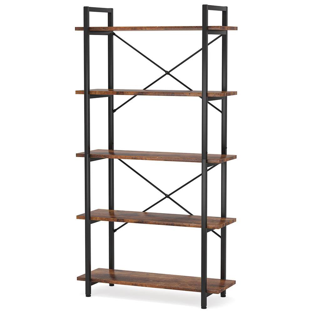Left. Kadyn - Kadyn Bookshelf, Storage Shelf, Bookcase,5-Tier Bookshelf, Industrial Etagere Bookcase Display Shelf Unit - Rustic Brown.
