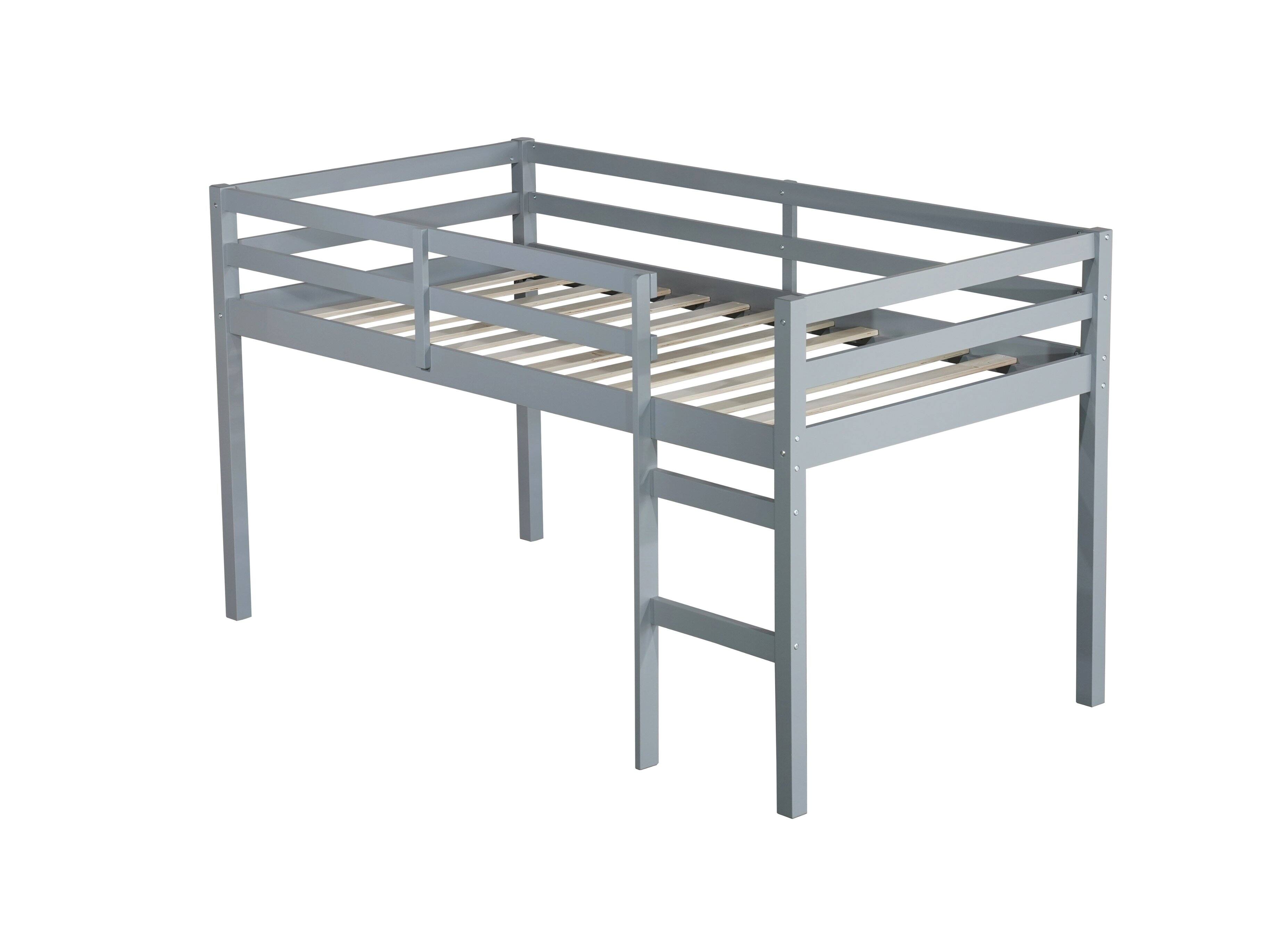 Alt View 5. GOODSILO - Solid Wood Twin Loft Bed with Ladder & Strengthened Slats - Grey.