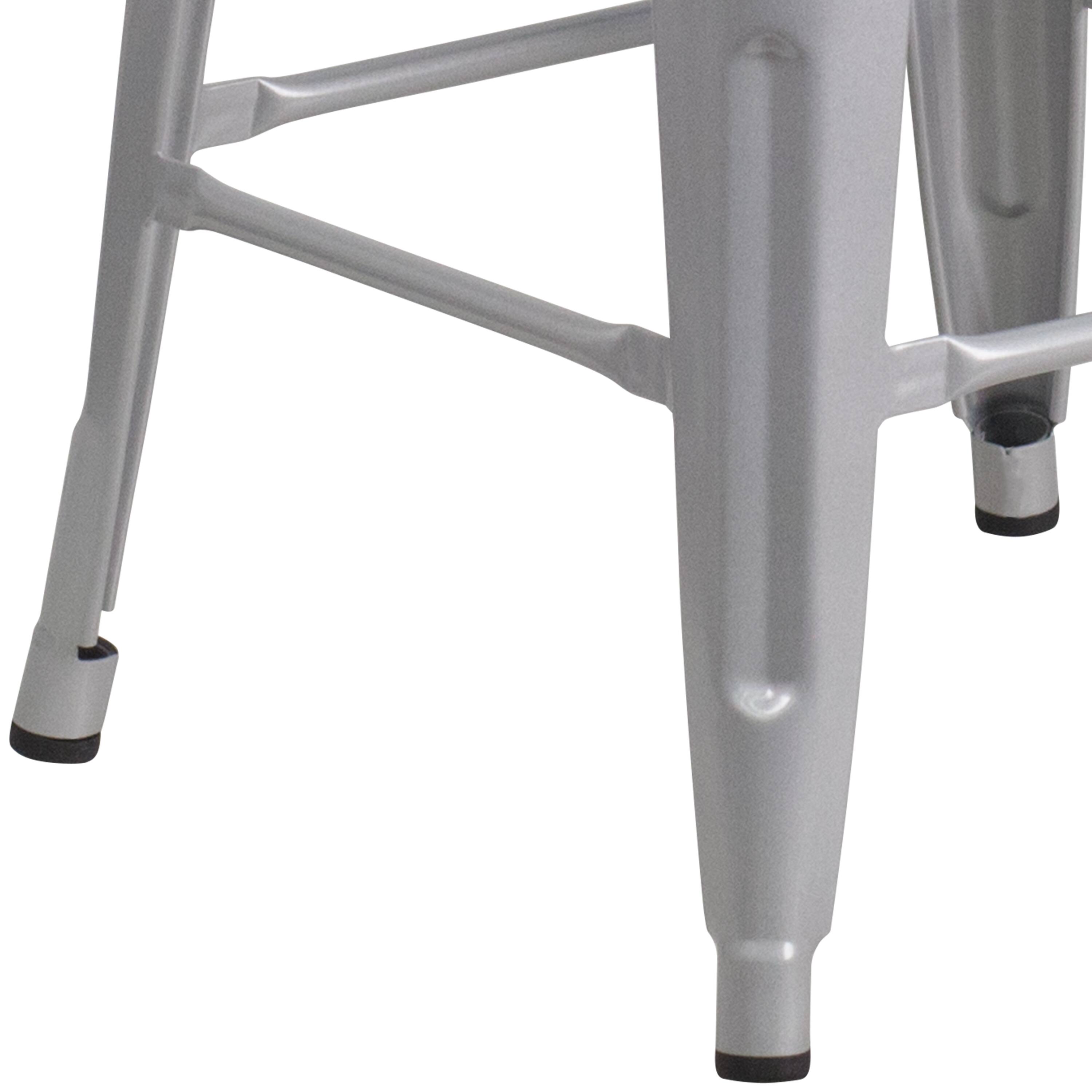 Alt View 9. Emma + Oliver - 30"H Backless Metal Barstool with Wood Seat - Silver.