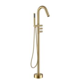 Boyel Living - Freestanding Floor Mount 3-Handle Bath Tub Filler Faucet with Handheld Shower and Water Supply Lines - Brushed Gold