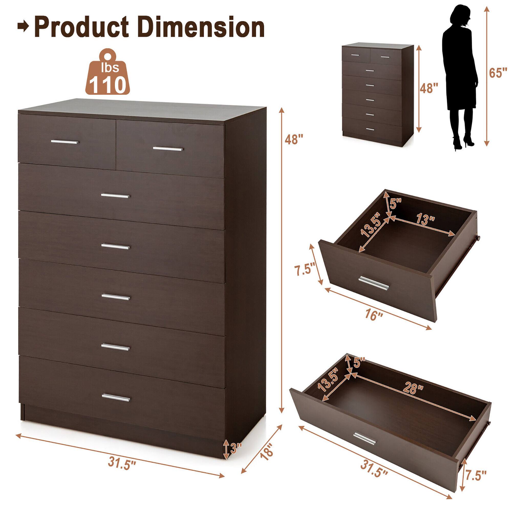 Product Dimension:  
- Weight: 110 lbs  
- Height: 65"  
- Width: 48"  
- Depth: 31.5"  
- Drawer 1: 13.5" (width) x 13" (depth) x 7.5" (height)  
- Drawer 2: 28" (width) x 13.5" (depth) x 7.5" (height)  
- Drawer 3: 16" (width) x 13" (depth) x 7.5" (height)