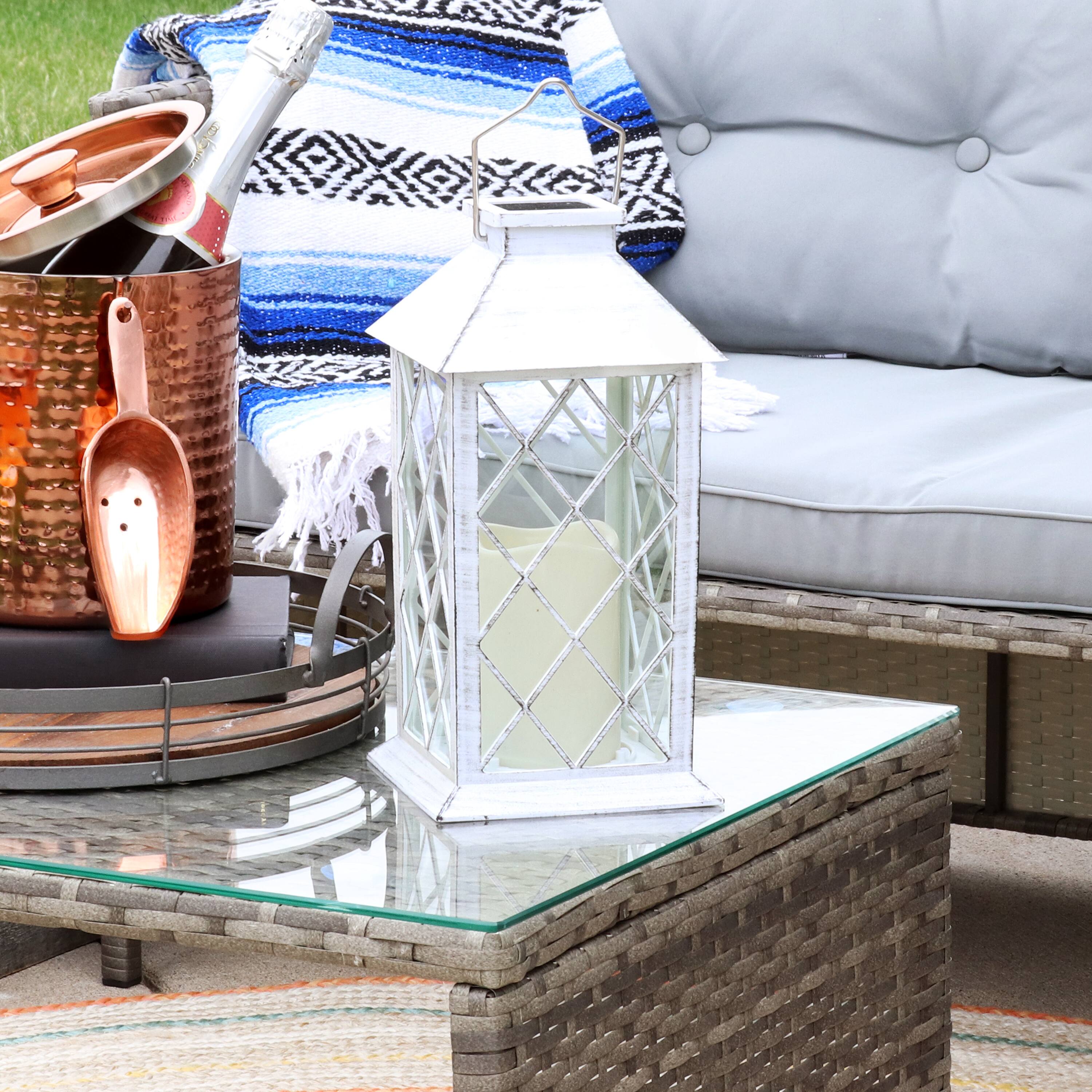 Alt View 3. Sunnydaze - Concord Outdoor Solar Candle Lantern - 11 in - White.