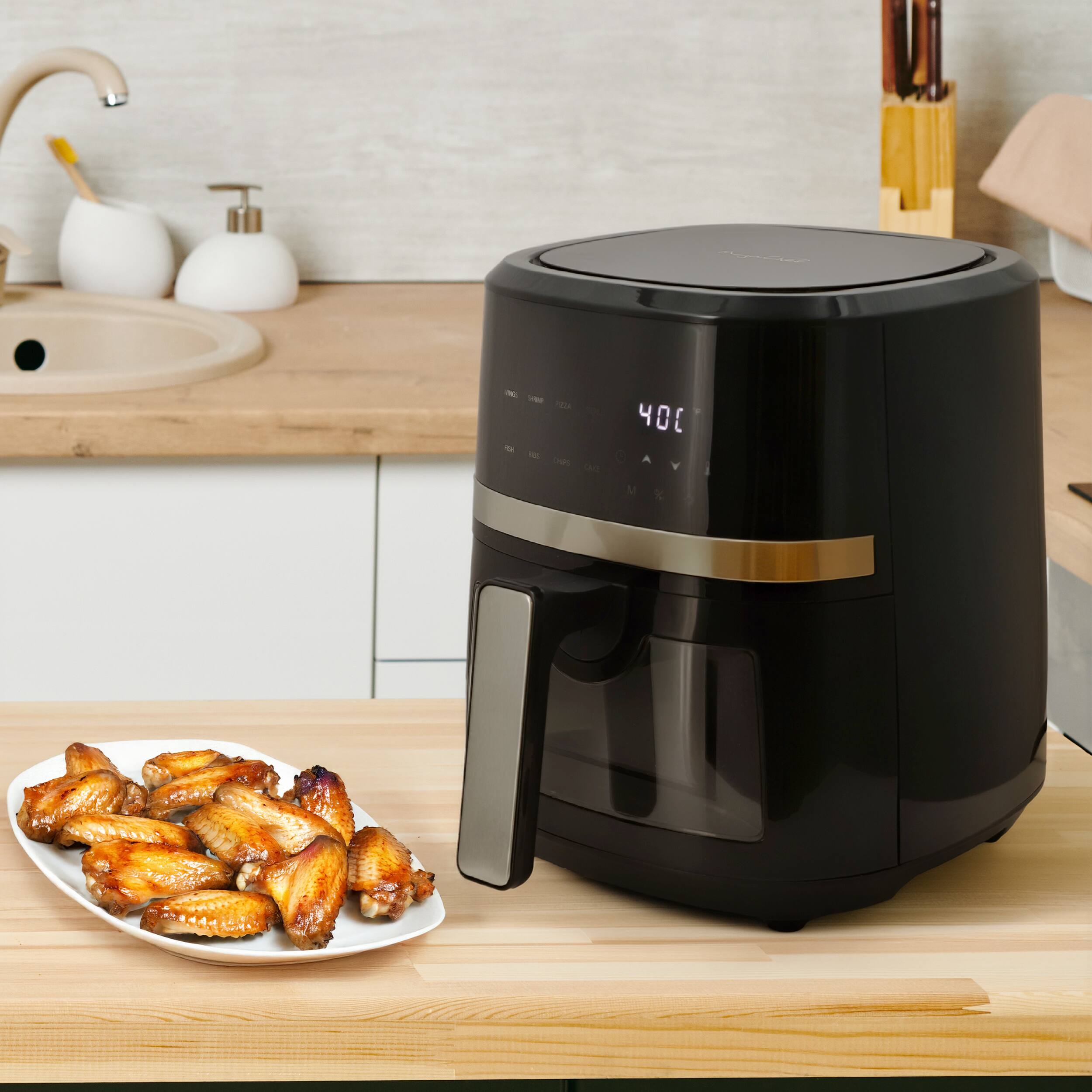 Alt View 7. Mega Chef - MegaChef 4 Quart Digital LED Display Electric Air Fryer with Transparent Window in Black with 125 Piece Paper Liners - Black.