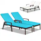 Front. Gymax - Gymax 2 PCS Patio Rattan Chaise Lounge Chair Outdoor Reclining Chaise Sun Lounger - White, Turquoise, Brown.