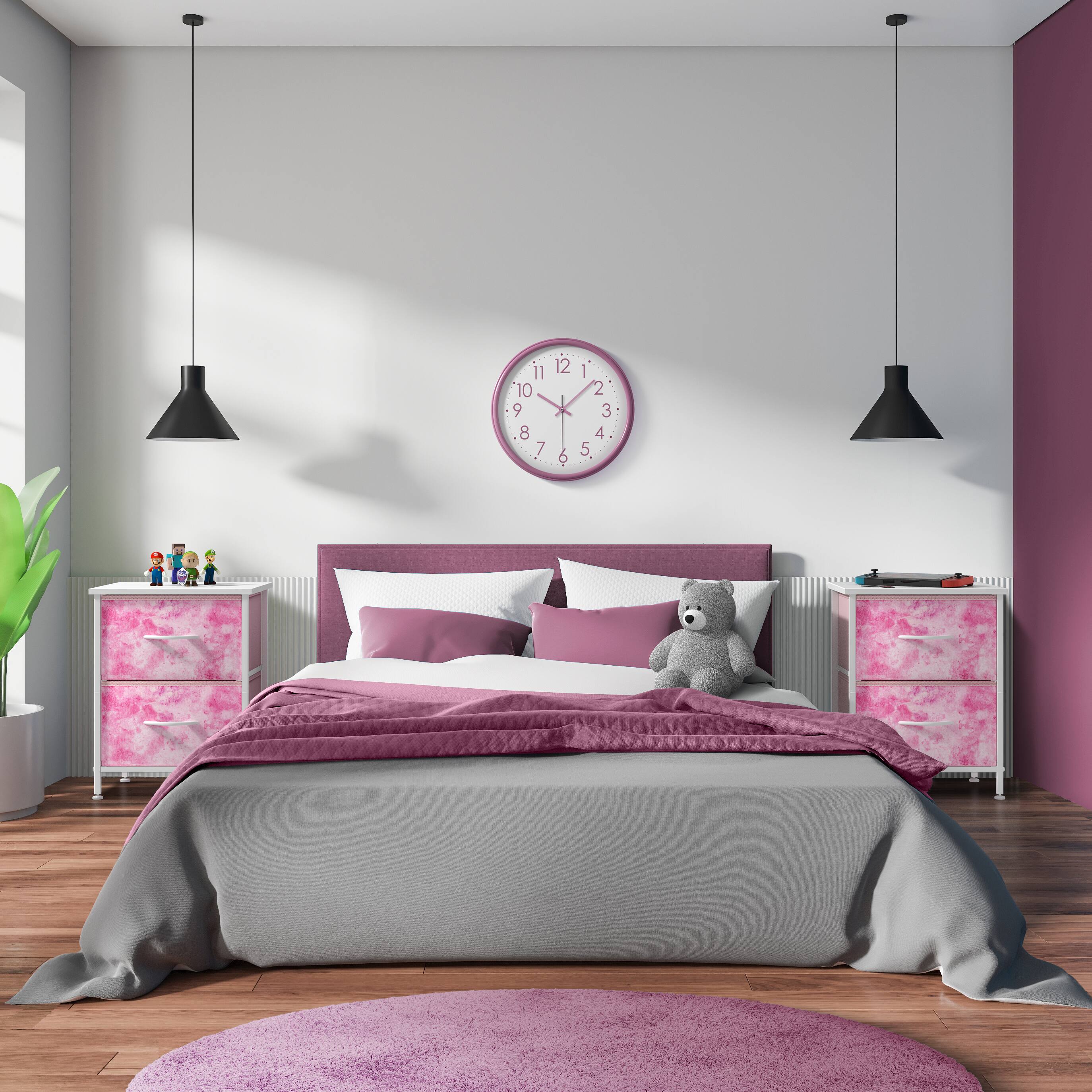 Angle. Sorbus - Sorbus 2 Pack Nightstand with 2 Drawers - Steel Frame, Wood Top &Fabric Bins - Tie dye pink.
