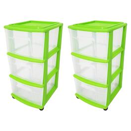 Homz - 3 Drawer Medium Storage Container Tower, Clear Drawers/Lime Frame (2 Pack)