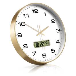 Dazzed Corner - 12" Battery Operated Wall Clock, Dial Non-Ticking Silent - Gold